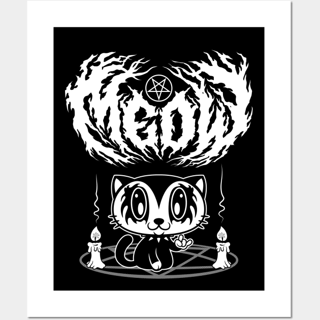 Meow Kawaii Kitty - Black Metal Logo - Creepy Cute Cat - Funny Goth Wall Art by Nemons